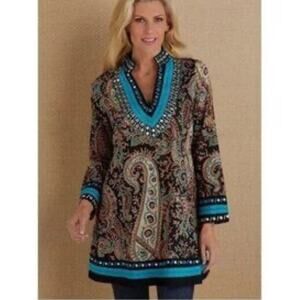 Soft Surroundings Audrey Embroidered Paisley Tunic Top
